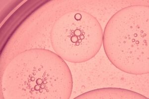 Pink bubbles and molecules in a petri dish. Scientists are using H202 in urine to predict breast cancer risk and severity. Photo by Luu Thanh Truc.